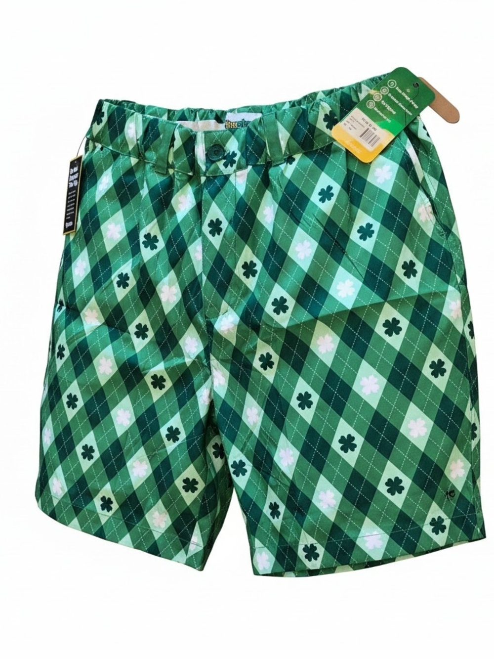 Tipsy Elves Green Argyle Clover Print Shorts